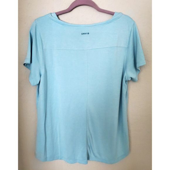 Orvis Robin's Egg Blue V-Neck Short Sleeve Soft Knit Long Top XL - Picture 2 of 4